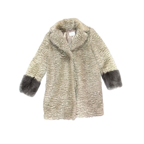 Laundry by Shelli Segal Faux Fur Coat Brown Gray Long Sleeve Small Hook Eye - Picture 6 of 16
